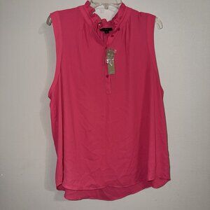 NEW J Crew Shirt Womens Sleeveless Ruffle Top Hot Pink XXL 2XL Summer Light